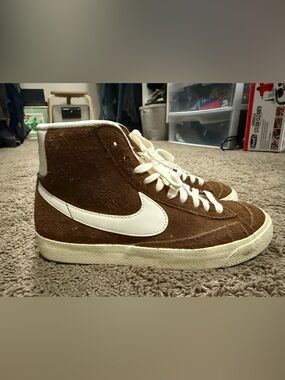 Nike High-Top Suede Sneakers in Brown and White